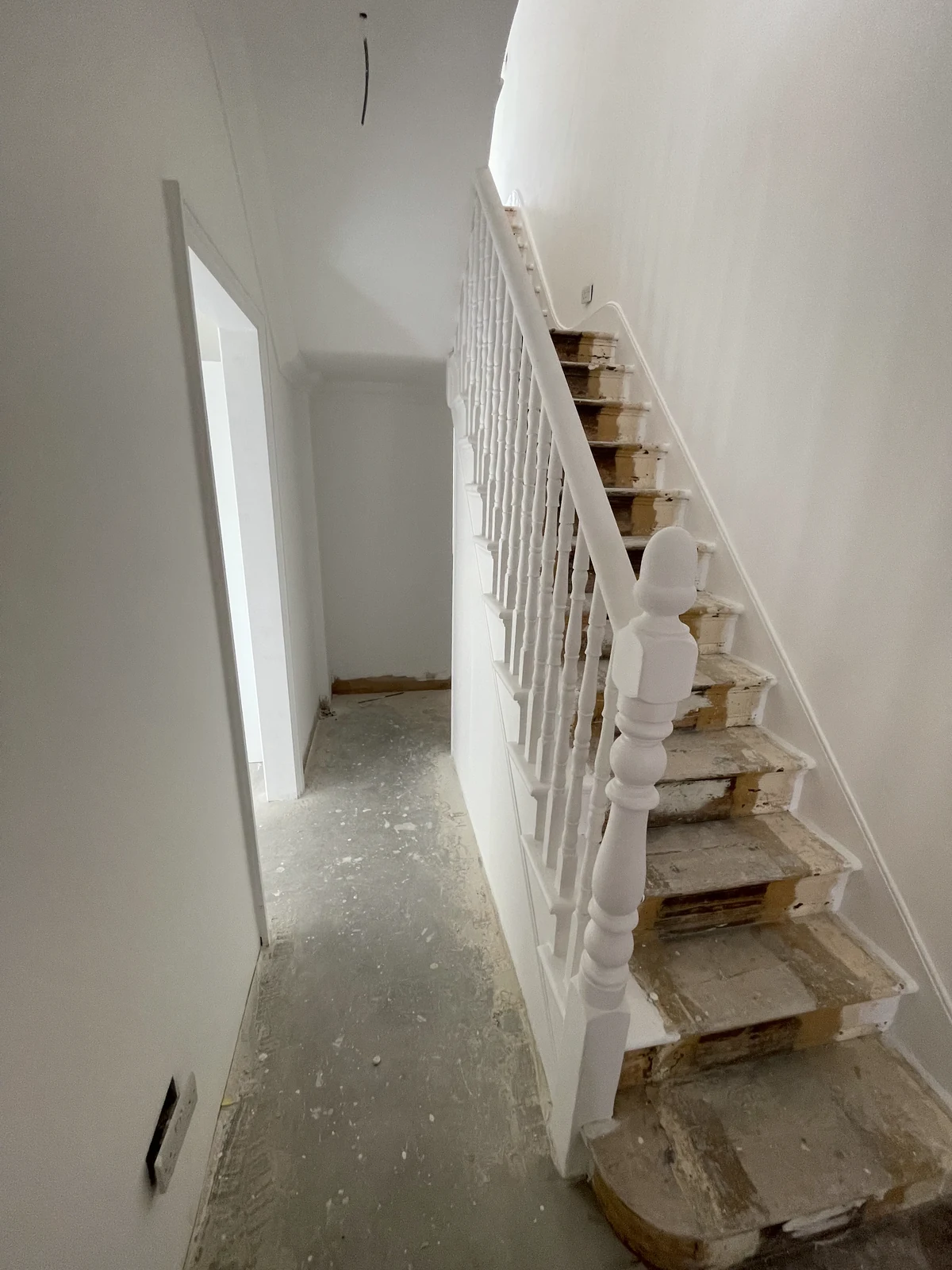 Hall and staircase during preparation and decoration