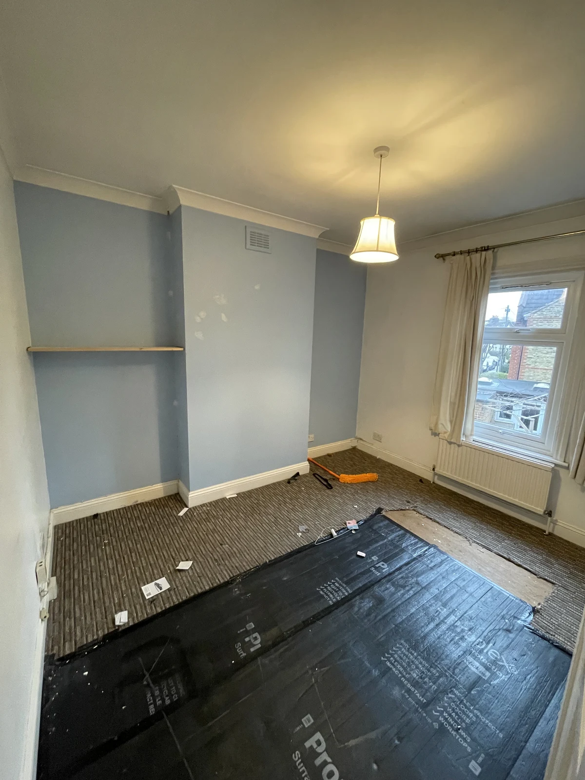 Bedroom floor preparation during the renovation.